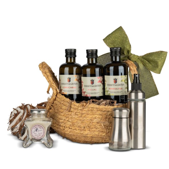 Especialisimo Aceites Navidad Nº517 - Cesta rafia con Surtido Aceites Marqués de Griñon