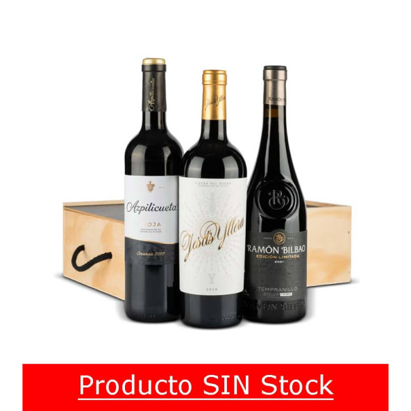 Estuche Madera Vino Tinto Nº692 - Botella Ramón Bilbao y Jesus Yllera + Azpilicueta