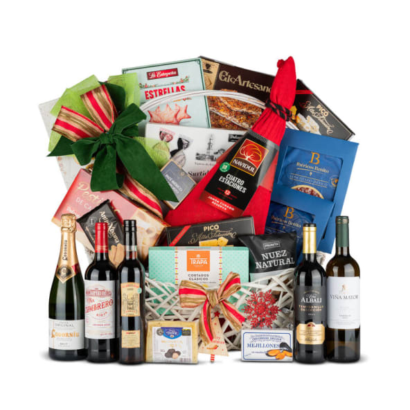 Cesta Nº44 - Jamón Curado Navidul 7kg + Surtido Vinos y Embutido ibérico y dulces navidad