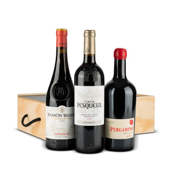 Estuche Madera Vino Nº693 - Tinto Pergamino y Ramón Bilbao Edición Limitada + Pesquera