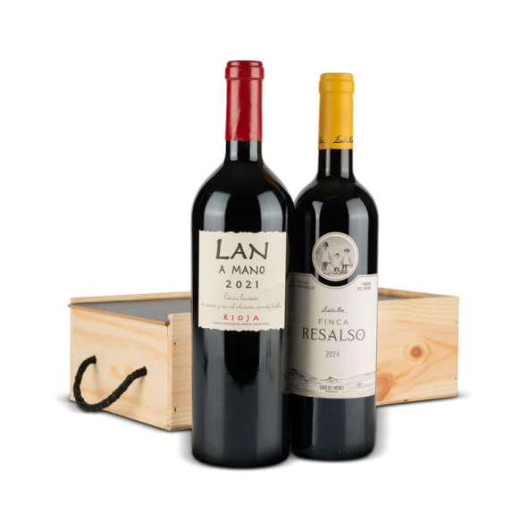 Estuche Madera Vinos Nº93 - Vino Tinto Lan A Mano Edición Limitada y Finca Resalso