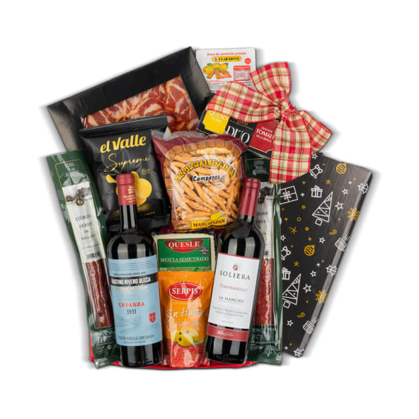 Estuche Navidad Nº68 - Embutidos Ibéricos y Queso Semi + Conservas y Vino Faustino y Soliera