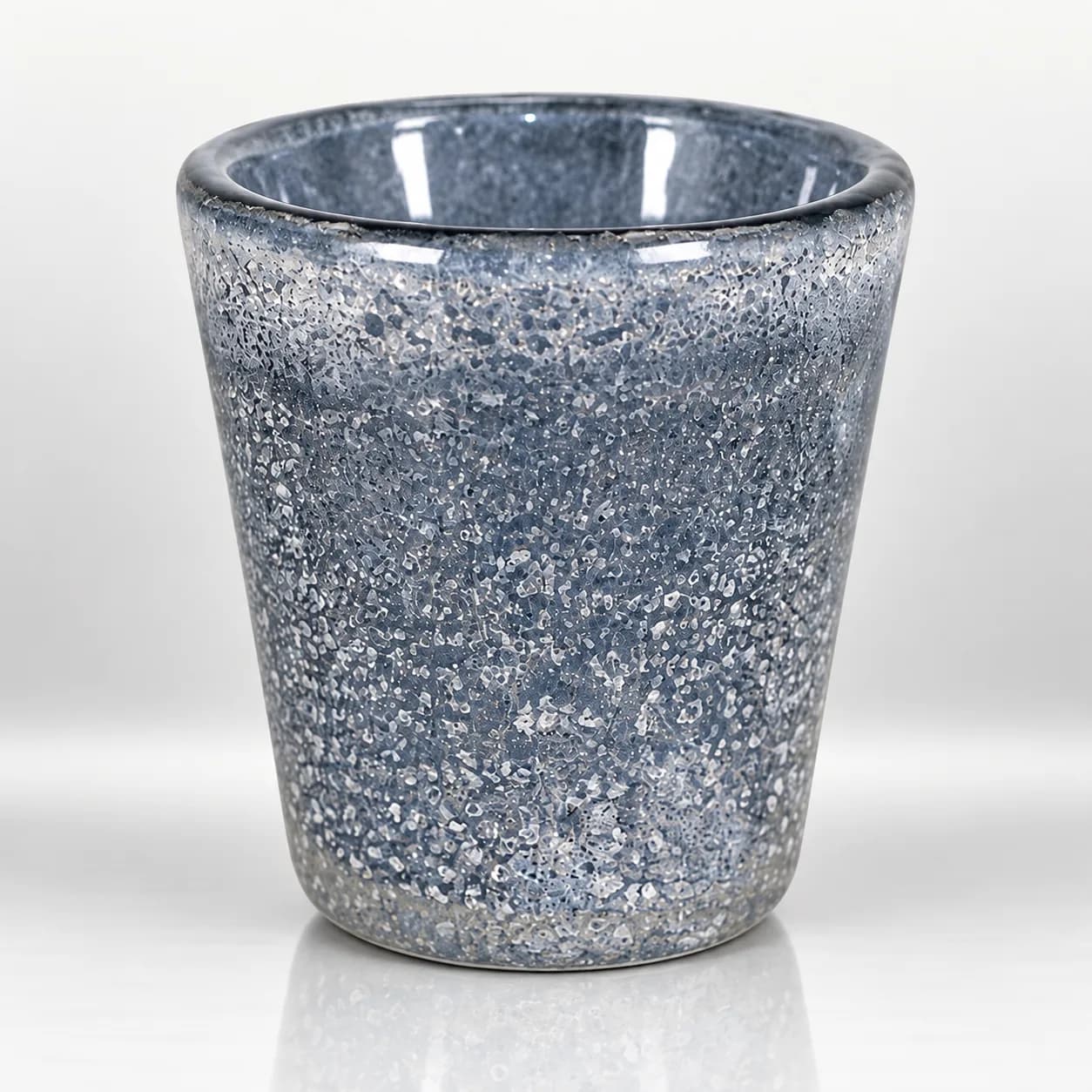 Blue grey textured glass t-light votive with crackle-style surface