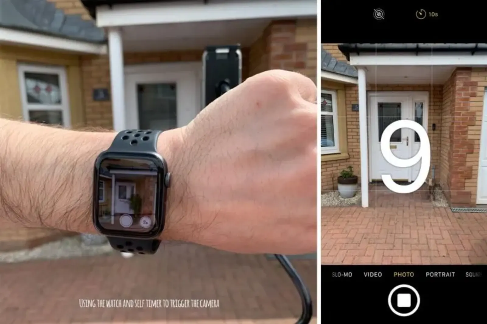 A smartwatch screen displays a photo of a home's doorstep in Rutherglen, focusing on doorstep photography techniques
