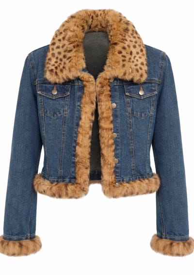 Leopard Print Rabbit Fur Denim Jacket
