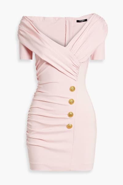 Pink cocktail dress with gold buttons 