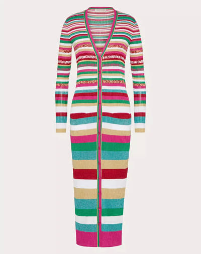 Valentino Striped Rainbow Plunge Neckline Sweater