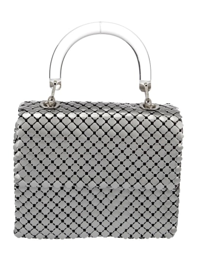 Rare 1980s Bottega Veneta Silver Metal Mesh Evening Bag with Lucite Handle