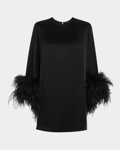 LAPOINTE Satin Dress with Feathers 