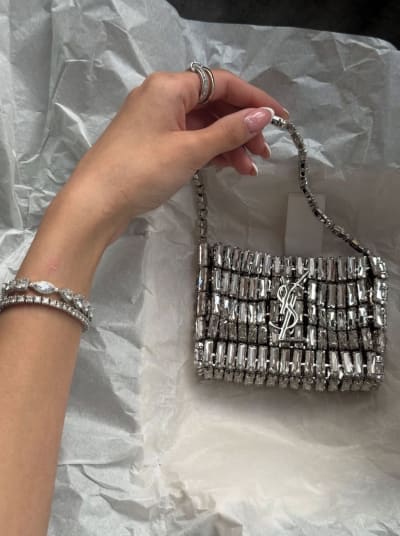Saint Laurent Evening micro crystal-embellished chainmail shoulder bag in Silver 