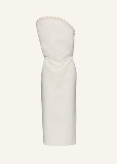Lace trim sculptural midi dress in cream 