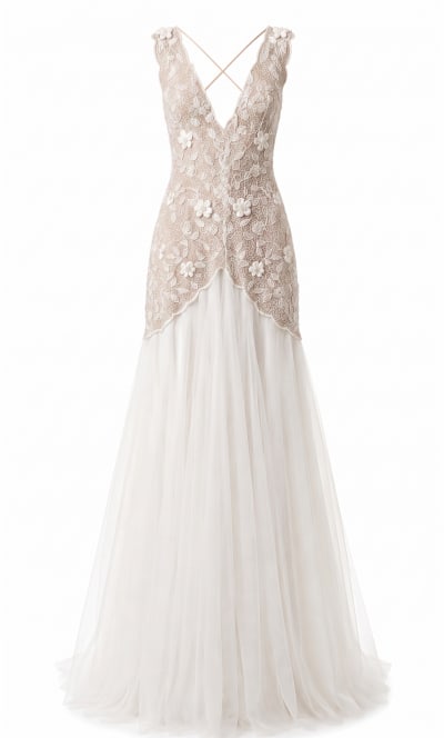 Tarik Ediz Blush Lace Appliqué Mermaid Wedding Gown
