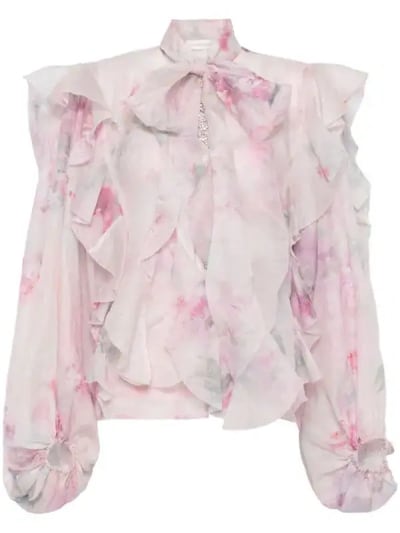 ZIMMERMANN Crush Tie Neck Ruffle Blouse