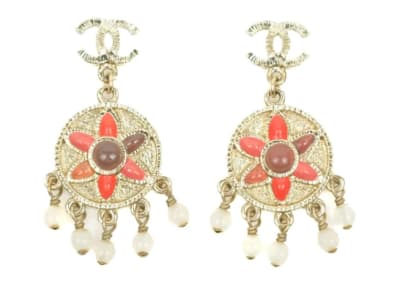 Chanel Earrings Dream Catcher Dreamcatcher Gripox Faux Pearl Stone CC Clip-on