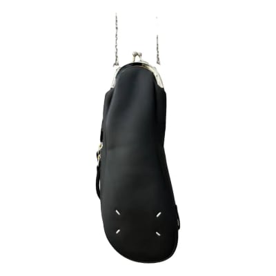 Black Leather Tabi Sole Bag w/ Silver Tone Chain 