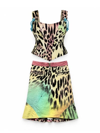 Vintage Just Cavalli Rainbow Leopard Corset & Skirt Set
