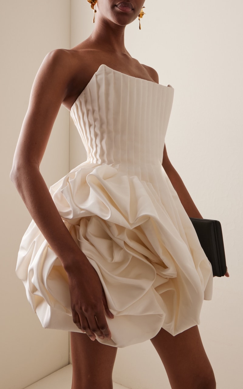 Carolina Herrera Resort 2026 White Silk Faille Pleated Bustier Rose Mini, image 5 of 6