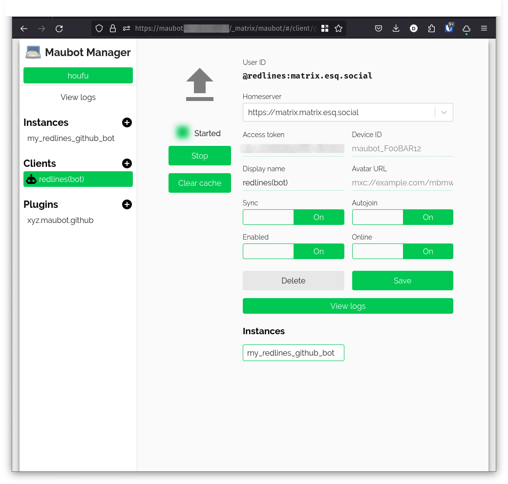 Screenshot of Maubot Manager 