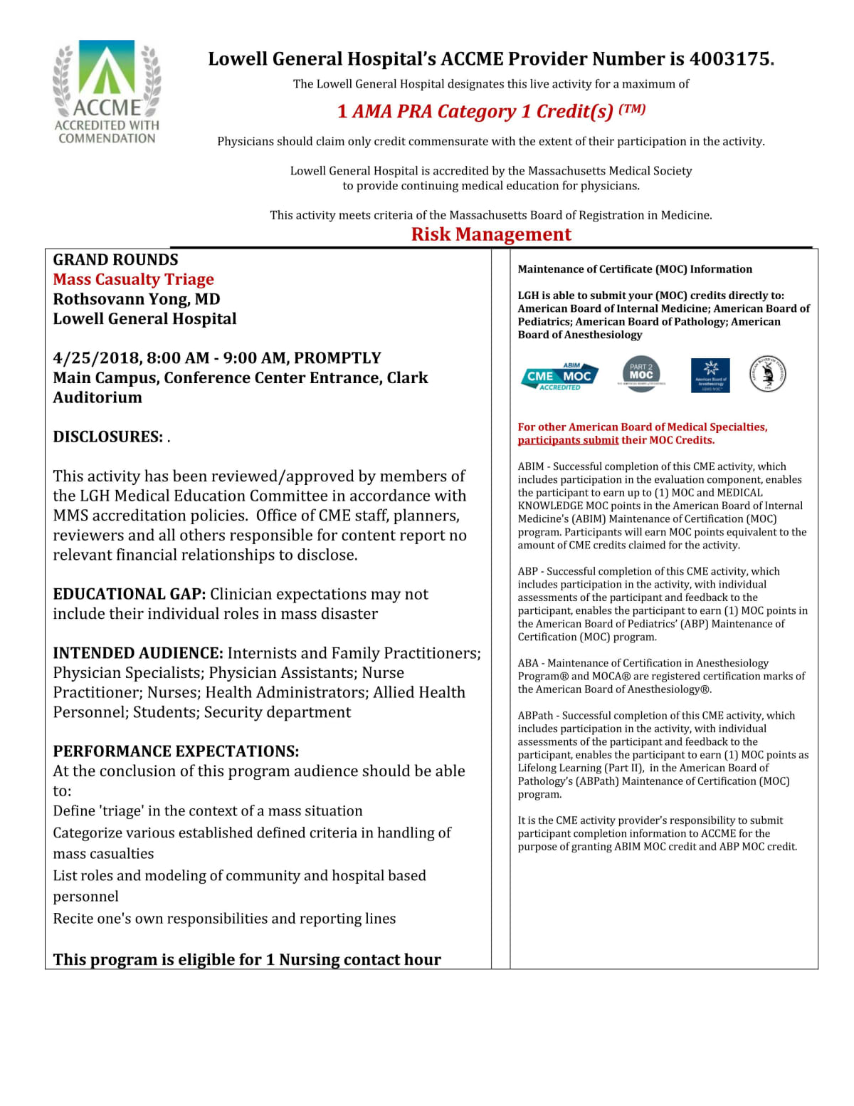 Mass Casualty Triage Lowell General Hospital