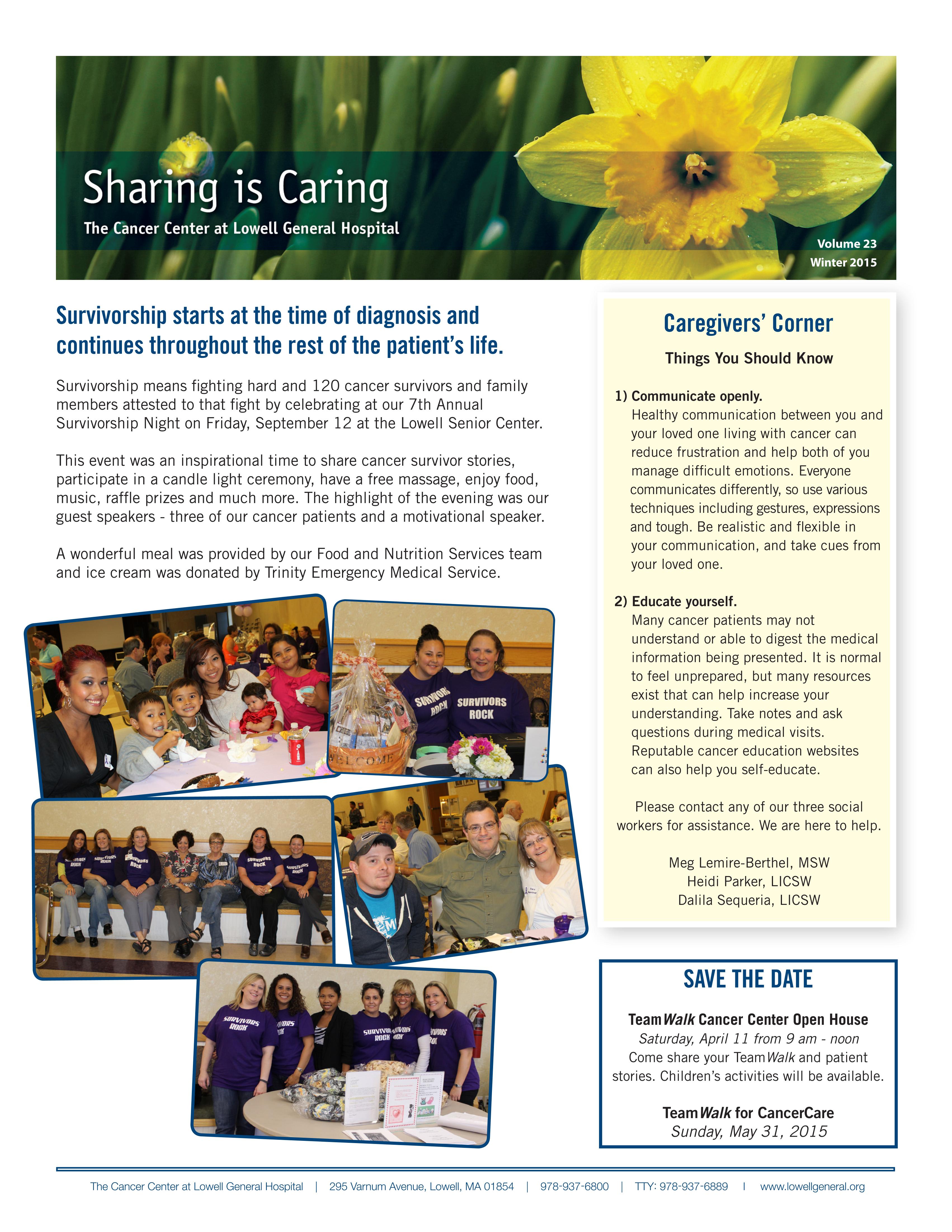 Cancer Center Community Newsletter, Vol 23 - 2015
