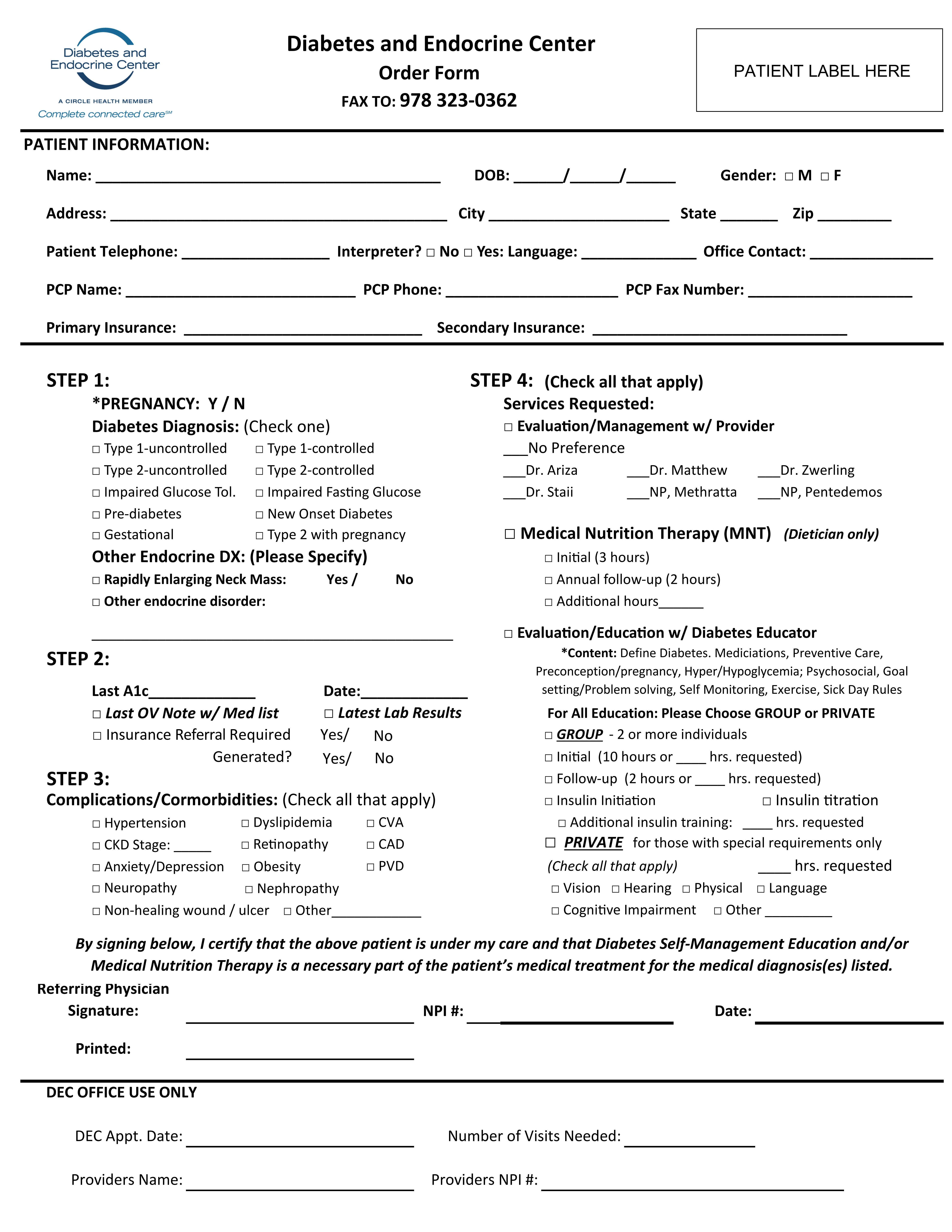 Physician Order Form - Diabetes and Endocrine Center // Lowell General ...