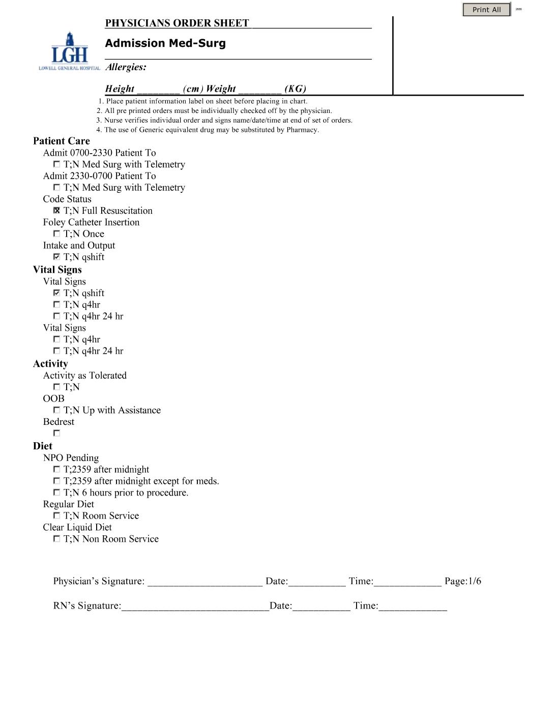 Admission Med Surg // Lowell General Hospital
