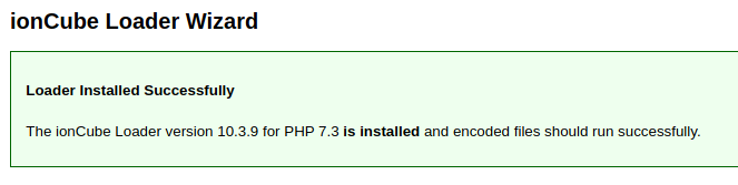 Ioncube Loader berhasil terinstall via Loader Wizard