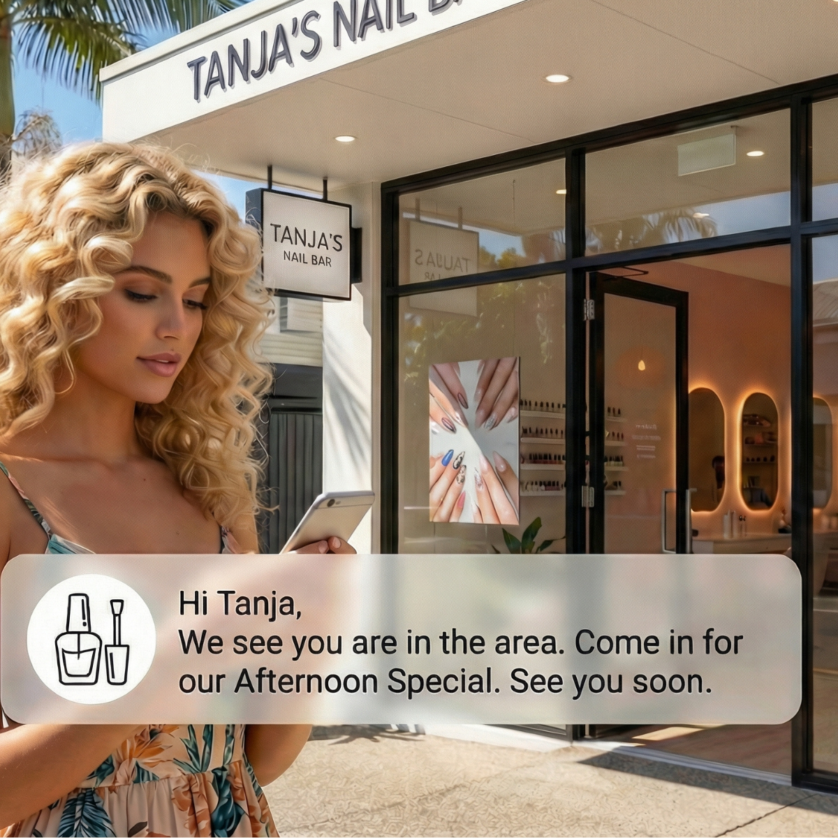 Local business owner using geo-fenced notifications to drive foot traffic