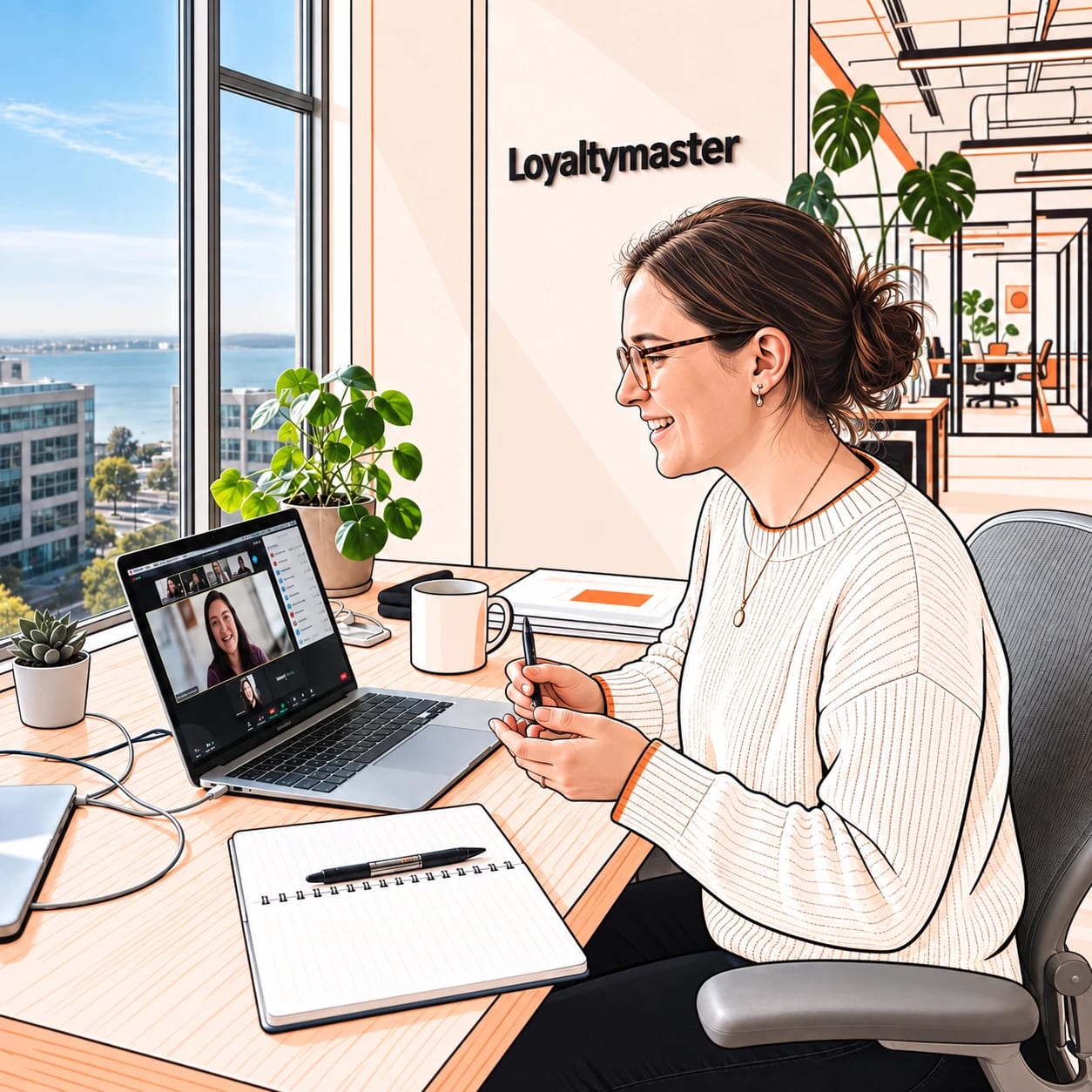 Loyaltymaster specialist on a video call walking a business owner through a live demo