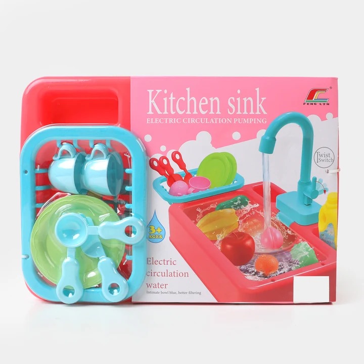 Kitchen Sink Playset with Electric Circulation Water Pump – Kids Pretend Play Toy