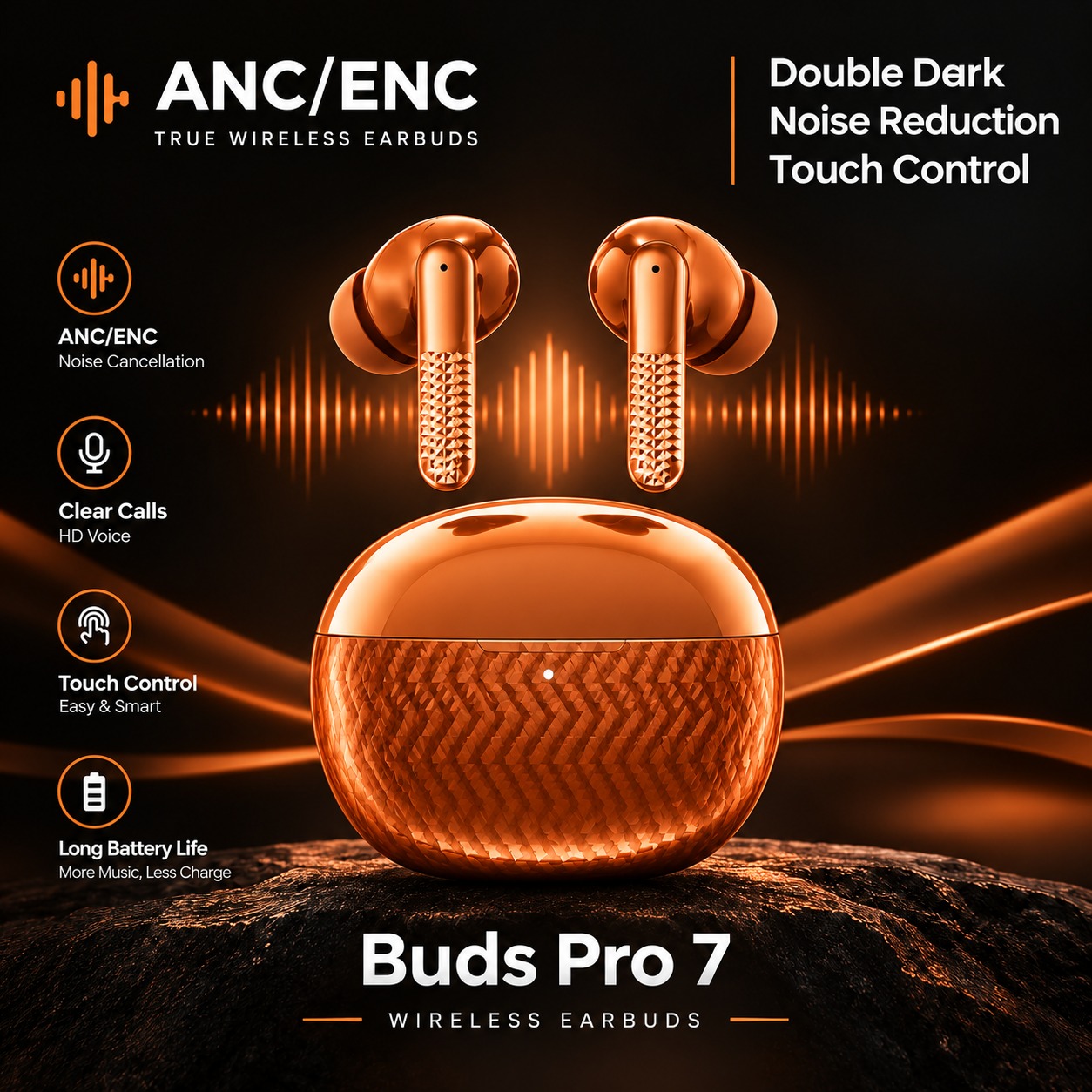 Buds Pro 7 True Wireless Earbuds with ANC/ENC Noise Cancellation and Touch Control