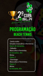 2º Copa CESLA - Beach Tennis - Cat. Open - Masc