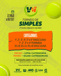 Torneio de Simples - 3a Etapa Circuito VM 2023 - 3ª CLASSE MASCULINA