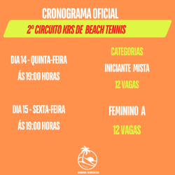 2 CIRCUITO KRS DE BEACH TENNIS  - INICIANTE MISTO DIA 13/03 ás 19:00