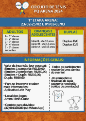 Torneio Arena (1ª Etapa Circuito PQ Tennis/Arena) - Categoria Dupla D/E (4ª e 5ª Classes)