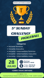 5º SUNDAY CHALLENGE DE PICKLEBALL - INICIANTE + INTERMEDIÁRIO FEMININO