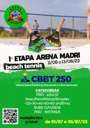 FABT 250 - 1a ETAPA ARENA MADRI BEACH TENNIS - CAT 20+ / CAT. E - Dupla Feminina 20+