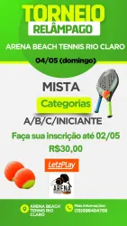 TORNEIO RELÂMPAGO MISTA 𝔸ℝ𝔼ℕ𝔸 𝔹𝔼𝔸ℂℍ 𝕋𝔼ℕℕ𝕀𝕊 ℝ𝕀𝕆 ℂ𝕃𝔸ℝ𝕆 - Mista Iniciante