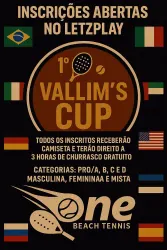 1º Vallim's Cup de Beach Tennis (OPEN + CHURRASCO + CAMISETA) - Categoria PRO/A Feminina 
