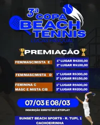 3° copa Lucas Pasqual Beach tennis R$4000,00  premiação em dinheiro!! SUNSET (CACHOEIRINHA) 