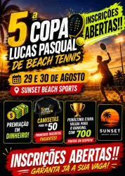 5° copa lucas pasqual de beach tennis premiação em dinheiro!! SUNSET (CACHOEIRINHA) - Dupla Feminina - Iniciante