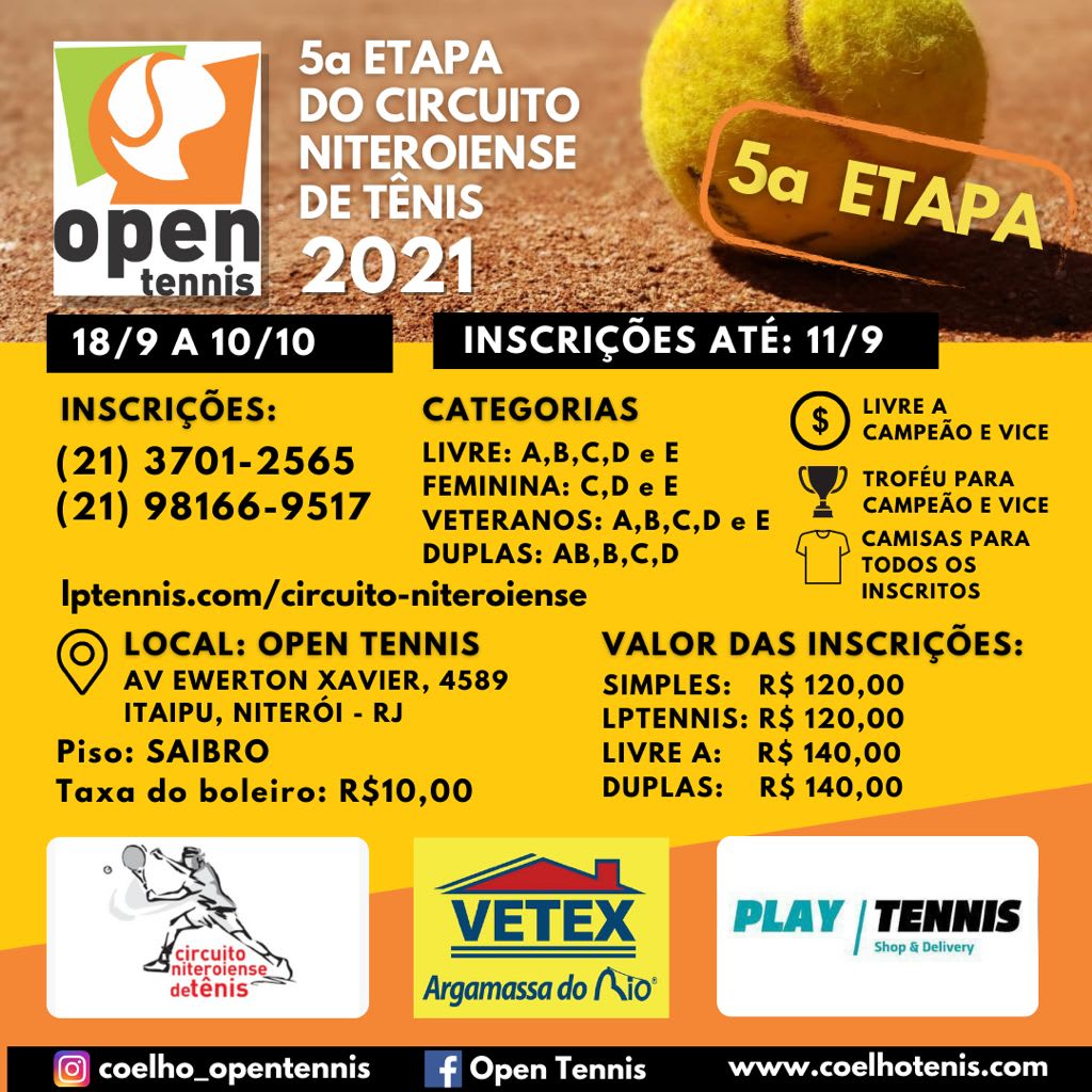 Informações do Torneio Circuito tênis open edição 2021 - LetzPlay