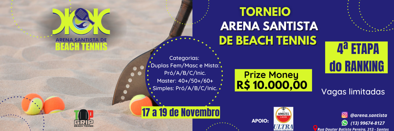 Informações do Torneio 4º OPEN PIT STOP BOLA BRANCA ARENA TRAVALAO DE BEACH  TENNIS - LetzPlay