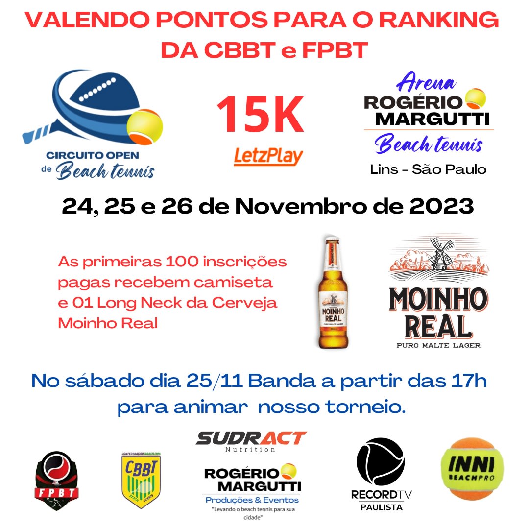 Informações do Torneio CBBT 100 - Beach Tennis Open ES 2023 - LetzPlay