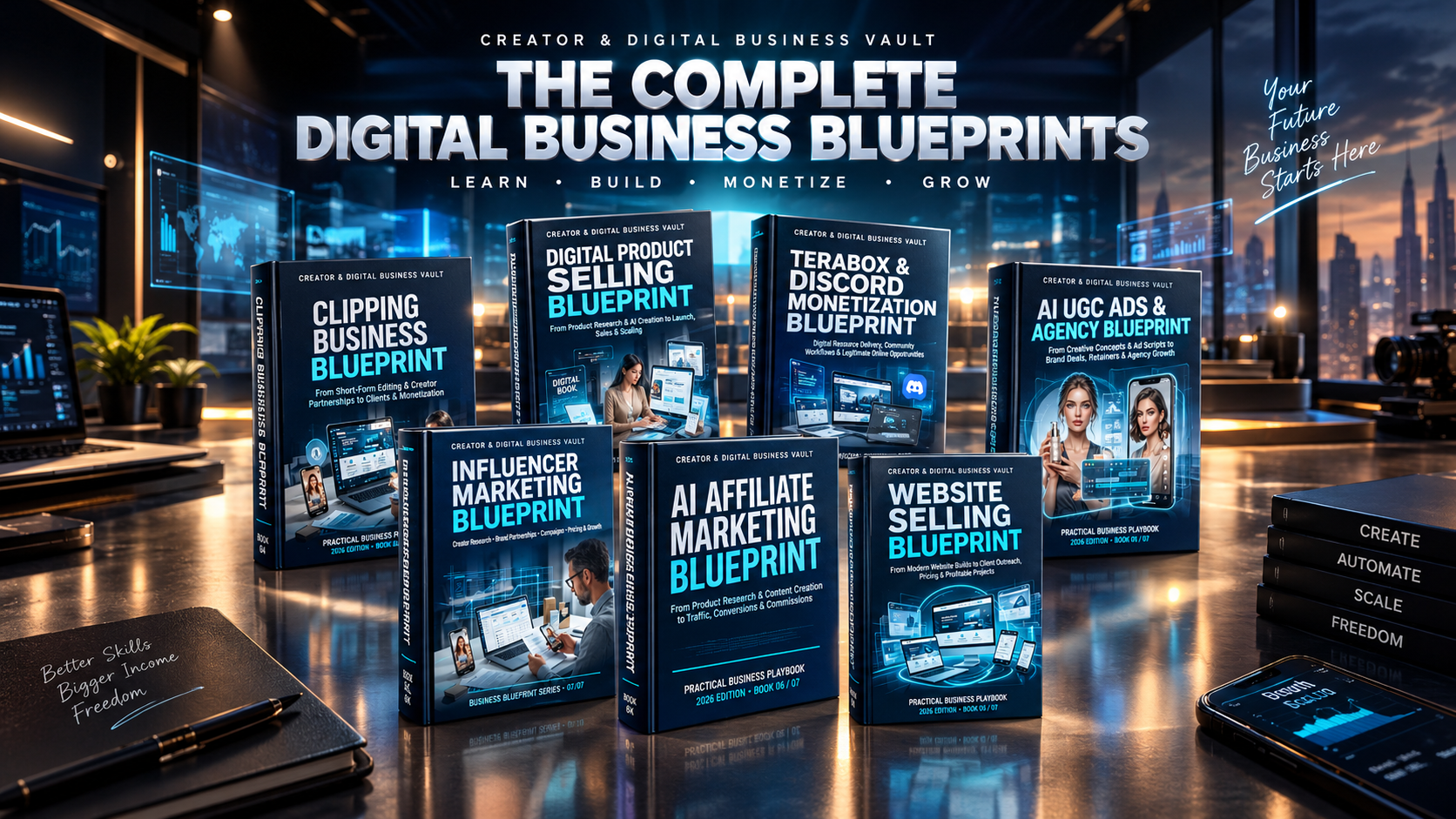 7 Practical 3D Digital Guides Included – Online Business Blueprint Master Bundle