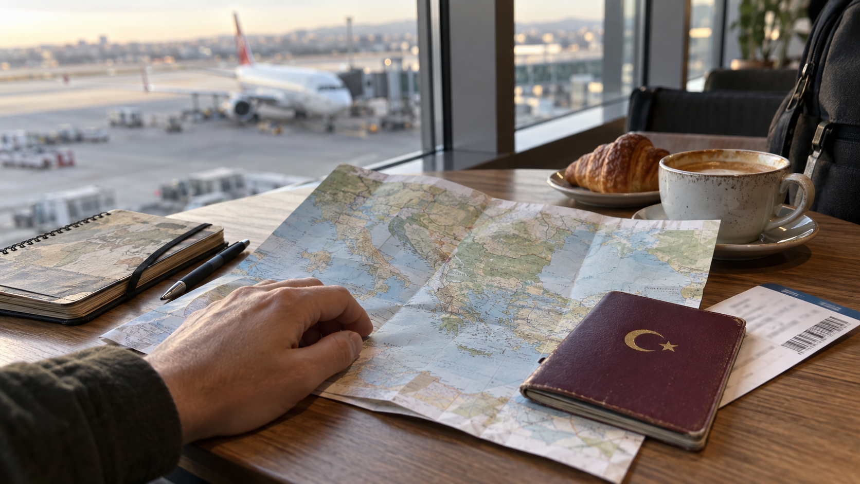Türk pasaportu ve Avrupa haritasıyla vizesiz seyahat planlayan yolcu