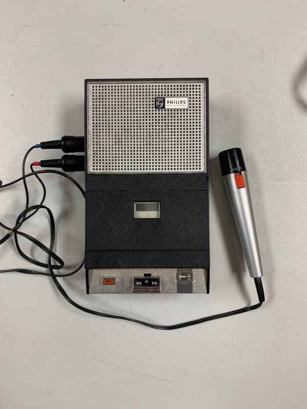 Period Philips cassette recorder/player with carry case and mic