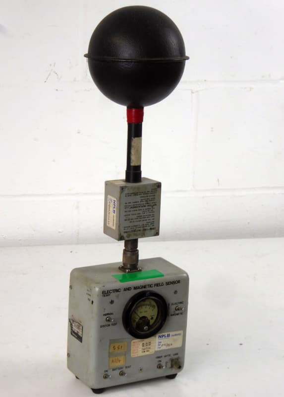 Retro laboratory electromagnetic field sensor with ball & analogue meter