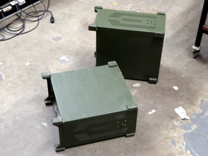 Khaki/olive green army military cases with ruggedised corner bumpers