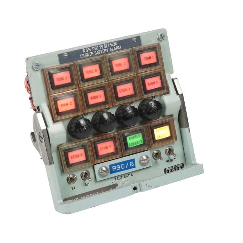 Navy torpedo control panels in duck egg blue with rectangular buttons